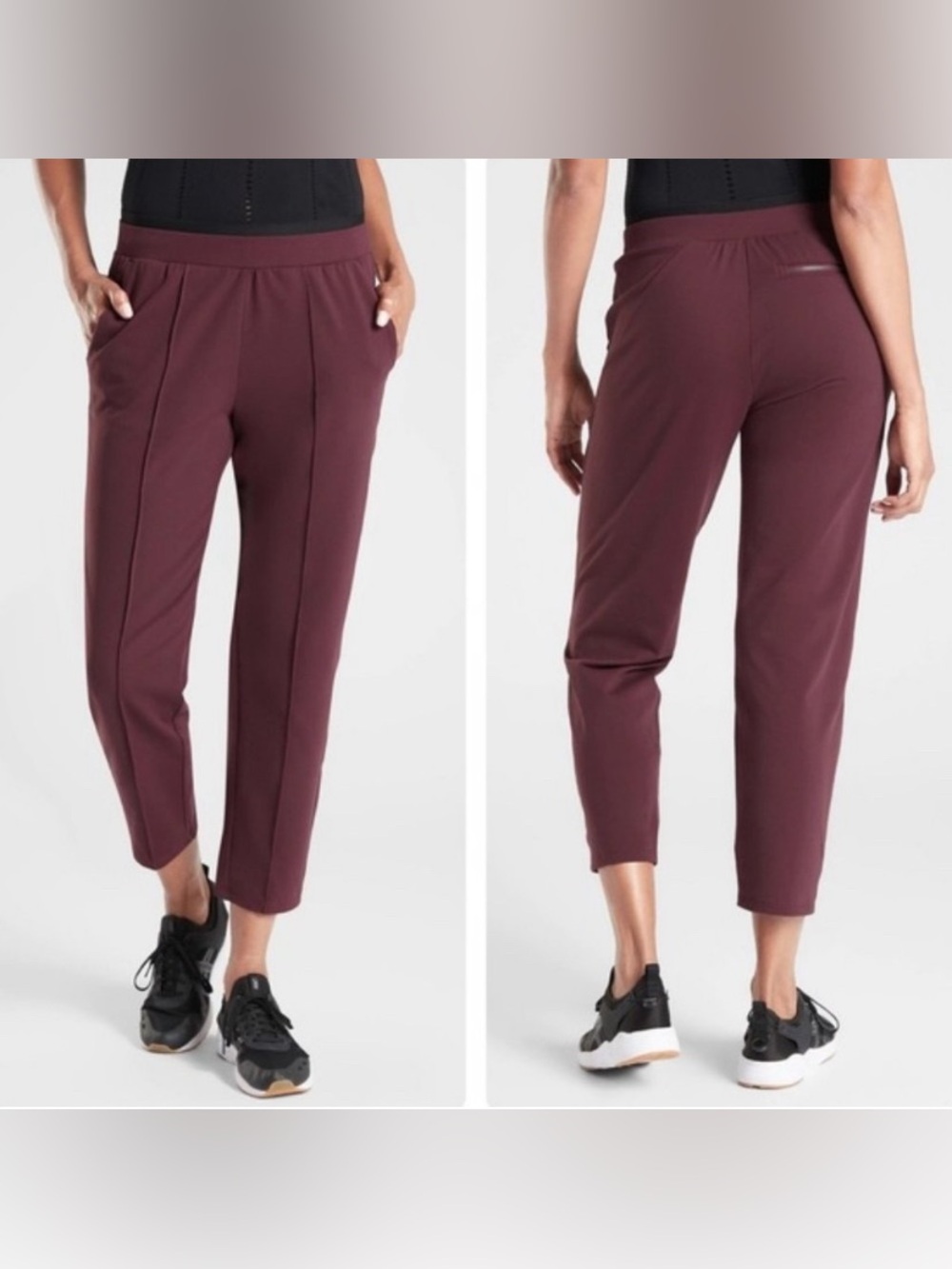 Athleta Venice Pintuck Straight Pants Burgundy Red Black Sz XS Athleisure Casual